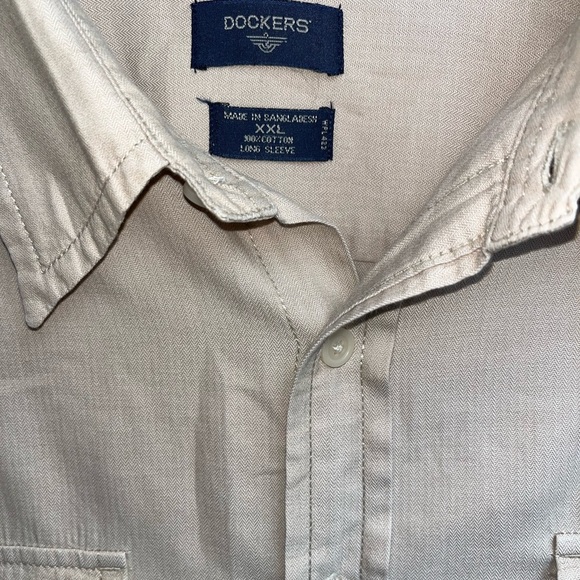 DOCKERS Button-Down Long Sleeve Shirt Mens XXL Light Tan EUC - Picture 2 of 3